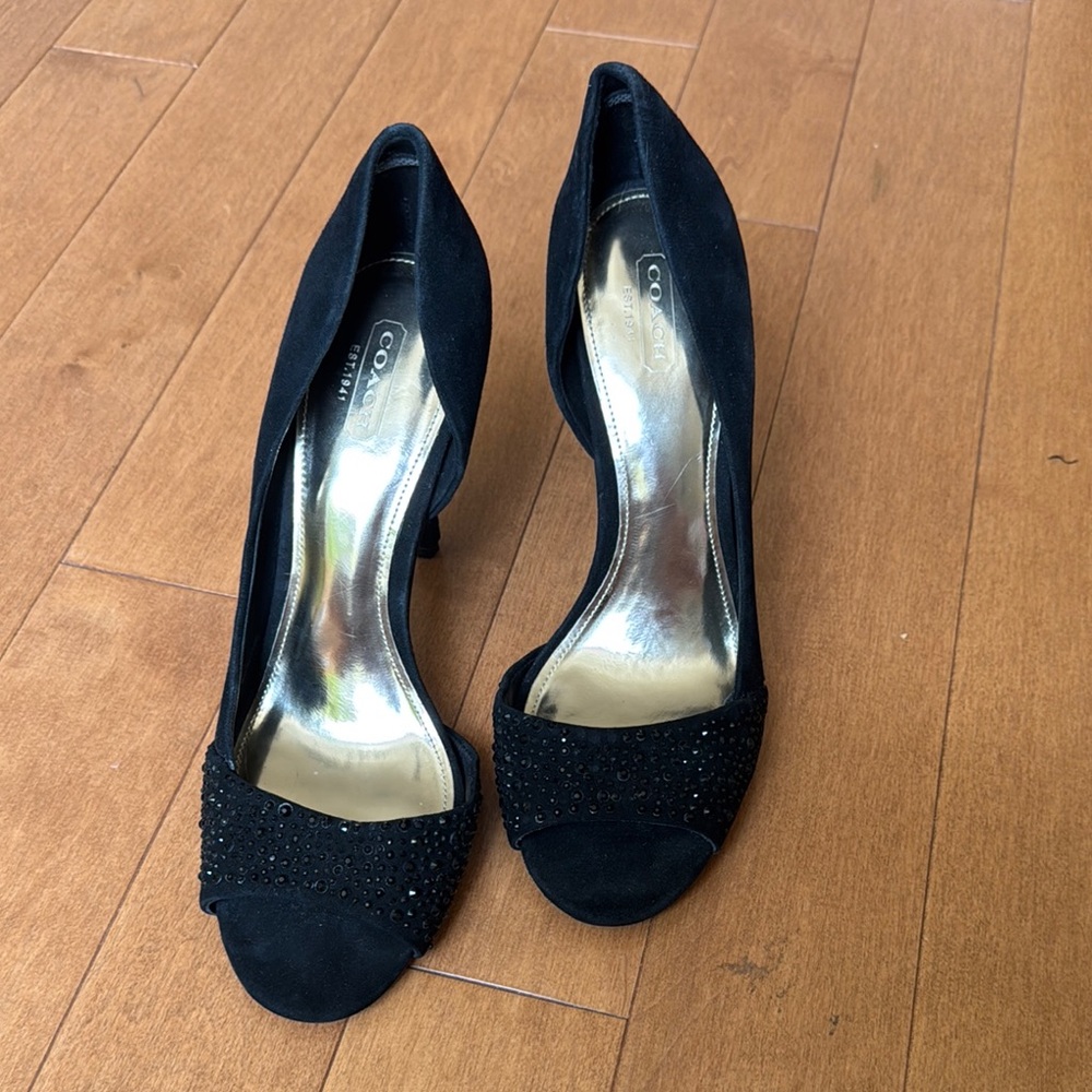 Coach Black Peep-Toe Heels in 9